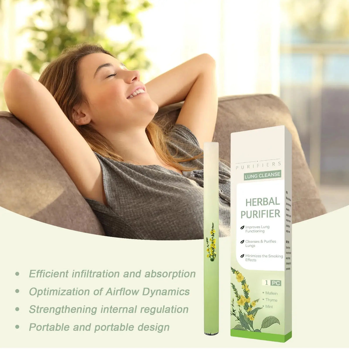 Herbal Diffuser Pen Feltwort Natural Lung Cleansing Purifier Aromatherapy Clear Air Inhaler Breathing Improve Health Care Sticks