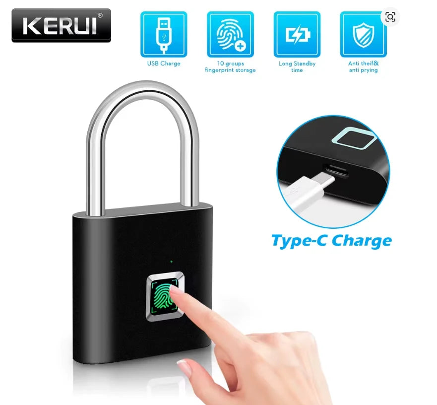 Smart Fingerprint Padlock – Waterproof, Keyless & USB-C Rechargeable